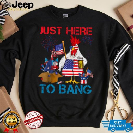 Just Here To Bang Usa Flag Funny 4th Of July Chicken Beer T shirt