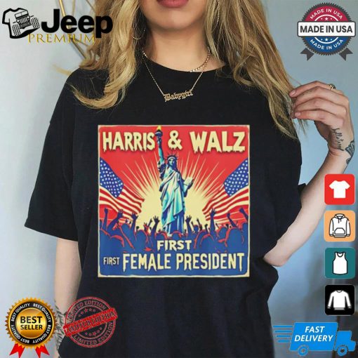 Kamala Harris Tim Walz first female president 2024 election shirt