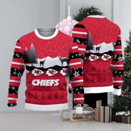 Kansas City Chiefs Christmas Reindeers Pattern Ugly Christmas Sweater