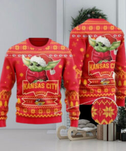 Kansas City Chiefs Cute Baby Yoda Grogu Ugly Christmas Sweater