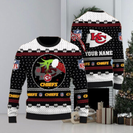 Kansas City Chiefs Grinch Hand Personalized Name 3D Ugly Christmas Sweater