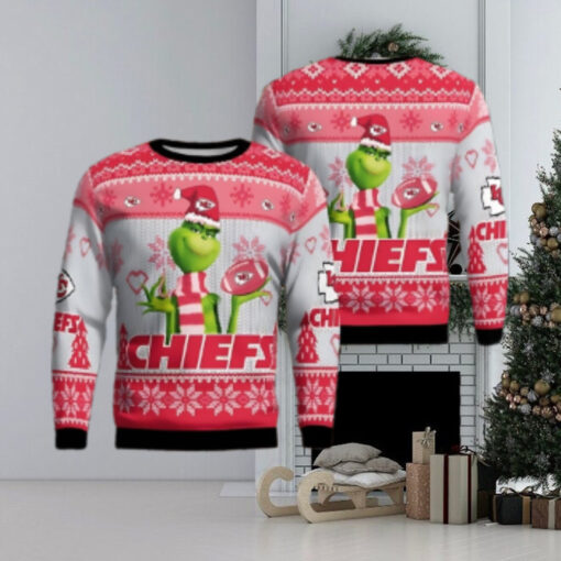 Kansas City Chiefs Grinch Snowflake Pattern Ugly Sweater Christmas