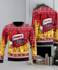 Kansas City Chiefs Symbol Wearing Santa Claus Hat Ho Ho Ho Personalized Ugly Christmas Sweater