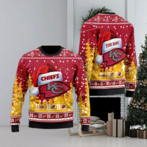 Kansas City Chiefs Symbol Wearing Santa Claus Hat Ho Ho Ho Personalized Ugly Christmas Sweater