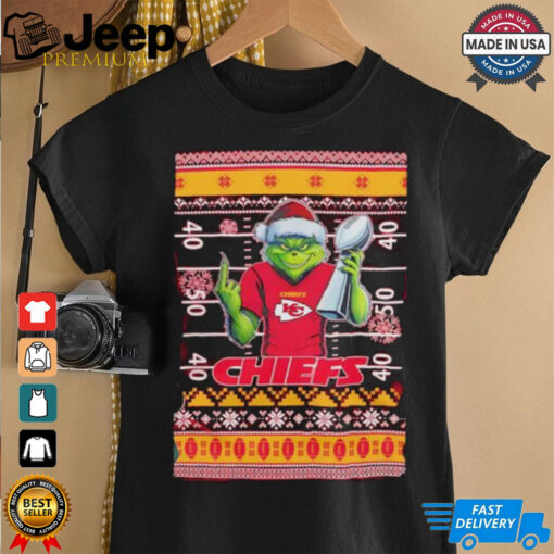 Kansas City Chiefs X Grinch Christmas with Super Bowl Trophy ugly Christmas shirt