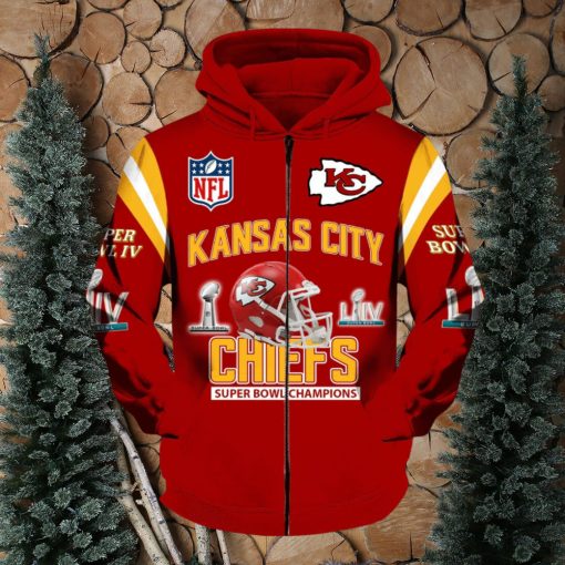 Kansas City Chiefs Zip Super Bowl Champions LIV Red Hoodies Print Full