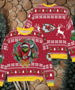 Kansas City Chiefs x Grinch NFL Dr. Seuss How the Grinch Stole Christmas with Super Bowl Trophy Ugly Christmas Sweater Red