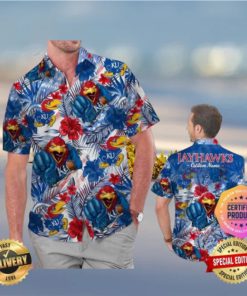 Kansas Jayhawks America Flag Tropical Floral Aloha Hawaiian Shirt Beach Shorts Custom Name For Men Women