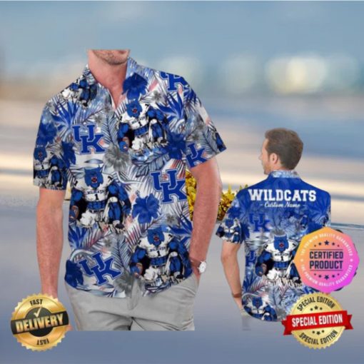 Kentucky Wildcats America Flag Tropical Floral Aloha Hawaiian Shirt Beach Shorts Custom Name For Men Women