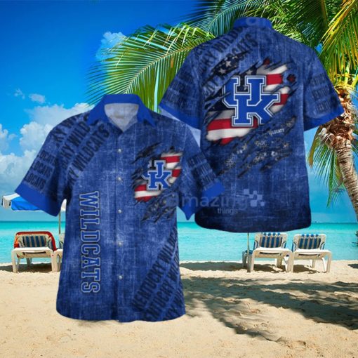 Kentucky Wildcats American Flag Retro Printed Button Down Tropical Hawaiian Shirt