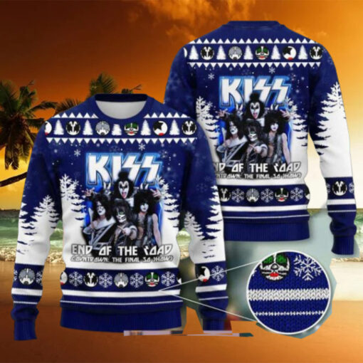 Kiss Band End Of The Final Road Countdown The Final 50 Shows Dark Blue Color 2024 Ugly Christmas Sweater