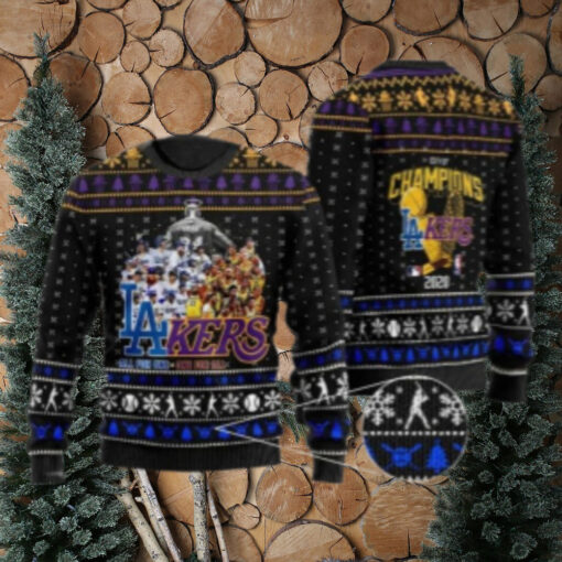 LA City of Champions Dodgers Lakers Ugly Christmas Sweater