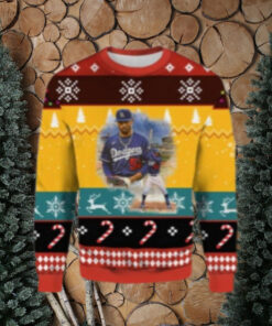 LA Dodgers #5 Player Yellow And Red Ugly Christmas Sweater