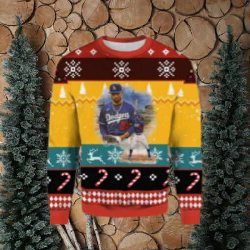 LA Dodgers #5 Player Yellow And Red Ugly Christmas Sweater