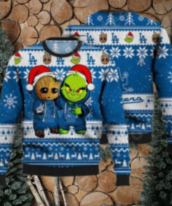 LA Dodgers Baby Groot And Grinch Ugly Christmas Sweater