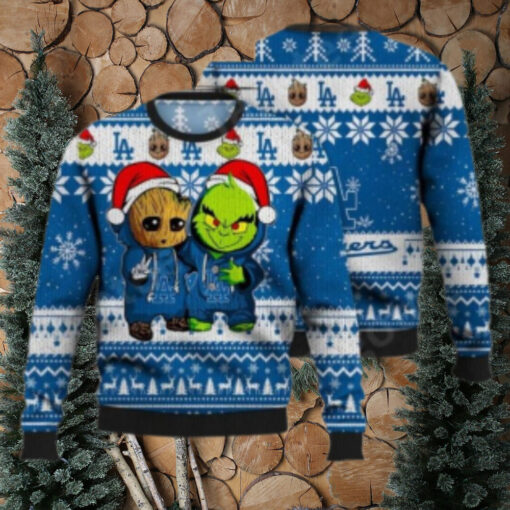 LA Dodgers Baby Groot And Grinch Ugly Christmas Sweater