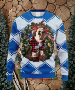 LA Dodgers Bulldog Reindeer Candy Cane Ugly Christmas Sweater