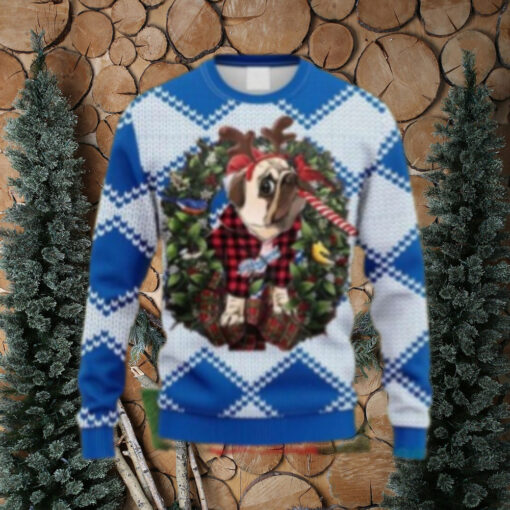 LA Dodgers Bulldog Reindeer Candy Cane Ugly Christmas Sweater