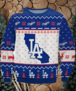 LA Dodgers California Map Ugly Christmas Sweater