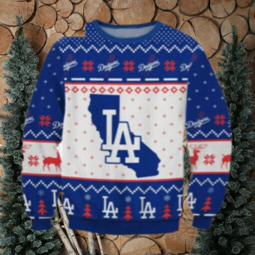 LA Dodgers California Map Ugly Christmas Sweater