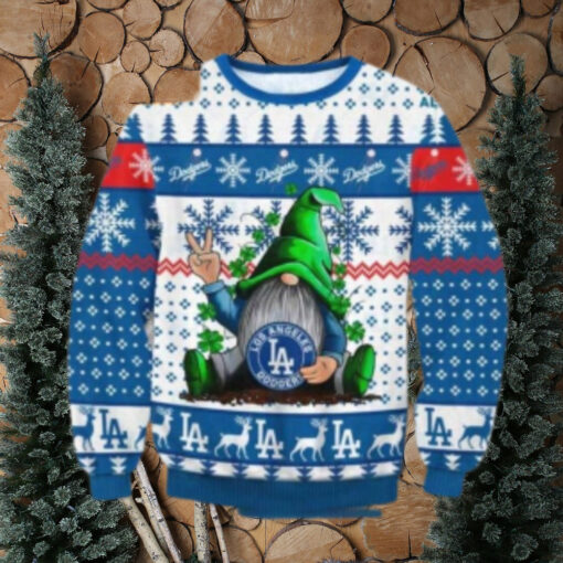 LA Dodgers Gnome Peace Sign Christmas Ugly Sweater