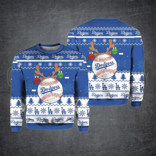 LA Dodgers Reindeer Ugly Christmas Sweater