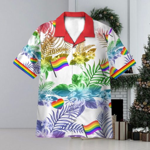 LGBT Flag Tropical Leaves Pattern 3D Hawaiian Shirt Summer Vaction Gift