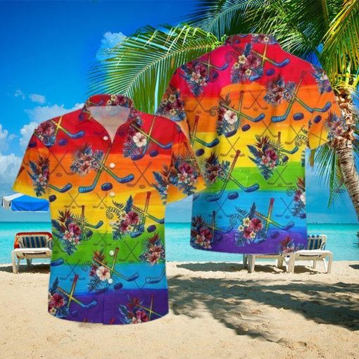 LGBT Proud Hockey Flowers Tropical Hawaiian Shirt For Hockey Lover