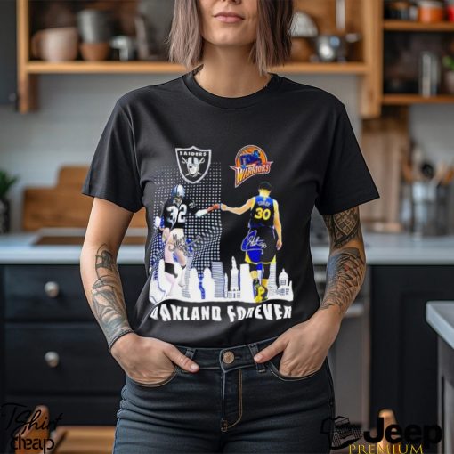 Las Vegas Raiders Marcus Allen and Golden State Warriors Stephen Curry Oakland forever signatures shirt