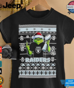 Las Vegas Raiders X Grinch Christmas with Super Bowl Trophy ugly Christmas shirt