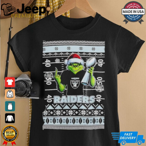 Las Vegas Raiders X Grinch Christmas with Super Bowl Trophy ugly Christmas shirt