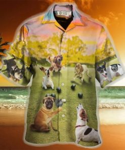 Lawn Bowling Dog Play In Yard Hawaiian Shirt