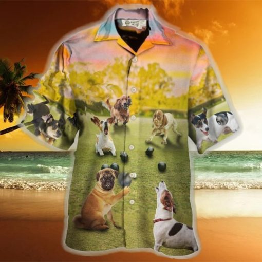 Lawn Bowling Dog Play In Yard Hawaiian Shirt