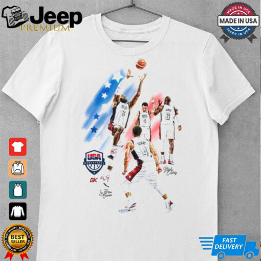 LeBron James and Stephen Curry Paris 2024 Team USA signatures 2 sides shirt