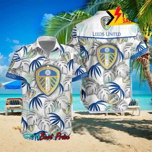 Leeds United FC Big Logo Tropical Leaves Hawaiian Shirt And Shorts