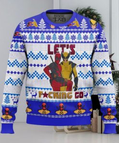 Let’s Go Deadpool Wolverine Blue Ugly Sweater