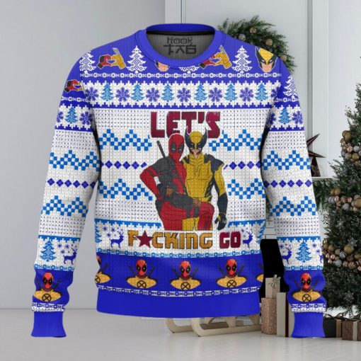 Let’s Go Deadpool Wolverine Blue Ugly Sweater