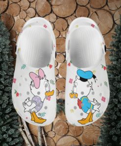 Little Donald Daisy Kissing White Pattern Disney Graphic Cartoon Crocs Shoes