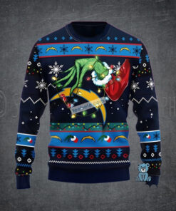 Los Angeles Chargers The Grinch Hand Blue Best Christmas Ugly Sweaters