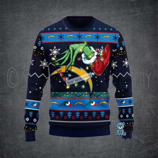 Los Angeles Chargers The Grinch Hand Blue Best Christmas Ugly Sweaters