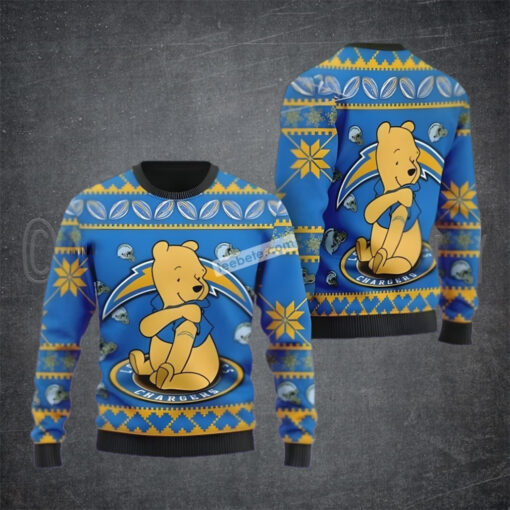 Los Angeles Chargers Winnie The Pooh Blue Yellow Ugly Sweater Party