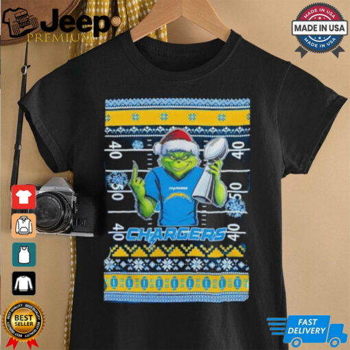 Los Angeles Chargers X Grinch Christmas with Super Bowl Trophy ugly Christmas shirt