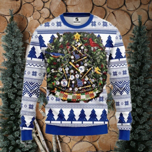 Los Angeles Dodgers Baseball Wreath Ugly Christmas Sweater