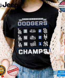 Los Angeles Dodgers Fanatics Black 2024 World Series Champions Schedule T Shirt