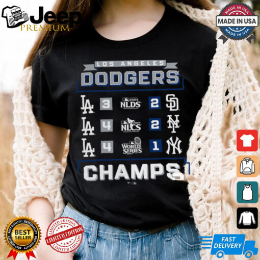 Los Angeles Dodgers Fanatics Black 2024 World Series Champions Schedule T Shirt