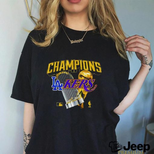 Los Angeles Dodgers Lakers 2024 World Champions Trophies Shirt