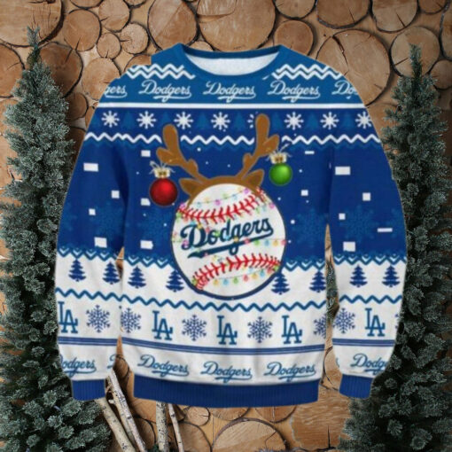 Los Angeles Dodgers Reindeer Baseball Ornament Ugly Sweater