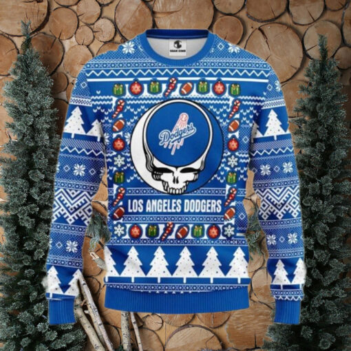 Los Angeles Dodgers Skeleton Logo Festive Ugly Sweater