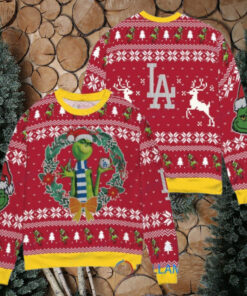 Los Angeles Dodgers x Grinch Dr. Seuss How the Grinch Stole Christmas MLB with World Series Trophy Ugly Christmas Sweater Red