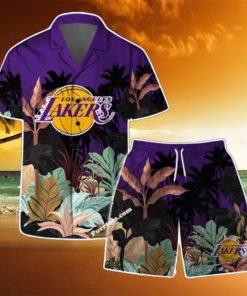 Los Angeles Lakers Team Logo Pattern Tropical Hawaiian Shirt & Short